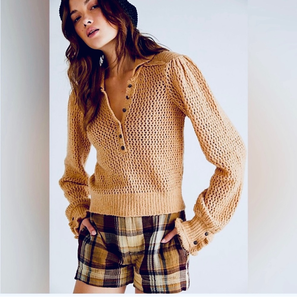 NWT Free People’s Snowdrift Pullover Sweater Size Small Tan/Camel Heather